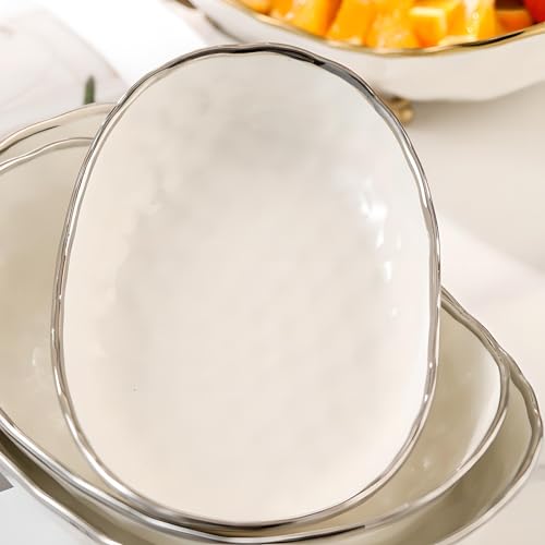 White Fruit Bowl with Silver Metal Stand, 3 Tier Modern Ceramic Fruit Bowl Fruit Rack for Kitchen Counter, Tiered Fruit Basket for Snacks Bread Candy Storage (White B,3 Tier) - color: White B,3 Tier