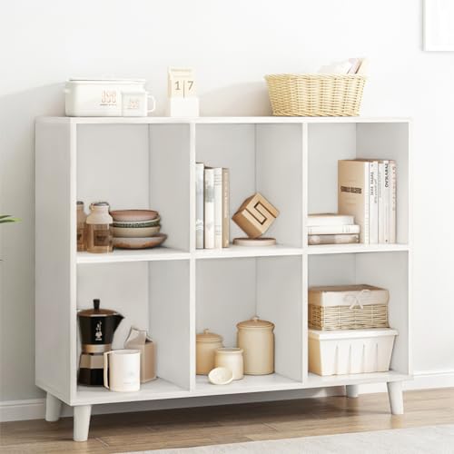 IOTXY Open Cubes Low Bookcase - 2-Tier 6-Cube Short Bookshelf in White | Nordic Minimalist Style, MDF Material, Solid Wood Legs, Deep Storage Cubes, Free Standing Wooden Cabinet Organizer Unit - color: White, size: 2-Tier 6-Cubes