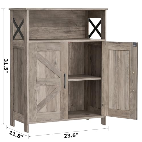 Homhedy Farmhouse Bathroom Storage Cabinet with 2 Doors, Toilet Paper Cabinet with Adjustable Shelf, Small Bathroom Cabinet for Kitchen/Laundry/Living Room, 11.8 x 23.6 x 31.5 Inches, Greige - color: Greige