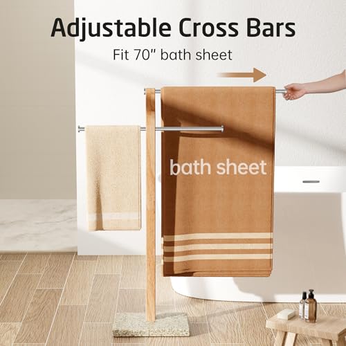 KES Width Adjustable Free Standing Towel Rack with 3X Thicker Weighted Golden Granite Base, 2-Tier Wooden Towel Rack Stand for Bathroom Floor, 18/8 Stainless Steel, Brushed Finish, BTH800-GBS - color: Golden Granite