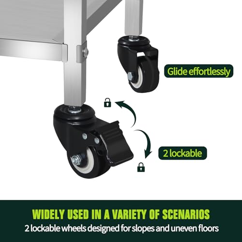 3 Shelf Stainless Steel Cart, 400 Lbs, 1MM Thick, Serving Cart with Wheels, Household, Service Trolley, 360°Rotation Storage Shelf with Locking Wheels