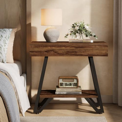 Tribesigns Metal End Side Table for Living Room, 2-Tier Narrow Couch Side Table with Storage Shelves, Small Bedside Nightstand for Bedroom, Small Spaces, Natural(Set of 2)