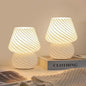 ONEWISH Mushroom Lamps Set of 2 - Small Bedside Table Lamp with Striped Glass, Nightstand Lamp for Bedroom, Living Room, Bulb Included(White) - color: Not-dimmable-‎white-2packs