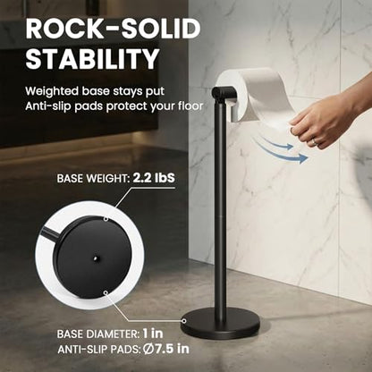 Cesun Extra Weighted Base Toilet Paper Holder Stand - SUS304 Rust Proof Free Standing Tissue Roll Holder for 4 Rolls, No Tipping, No Slipping, Matte Black - color: Black