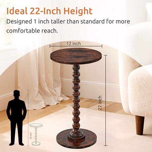 Solid Wood Round Side Table for Living Room, Bedroom and Office — Handcrafted 22-Inch End Table, Bedside Nightstand, Accent Table for Small Spaces with Tool-Free Assembly- Rustic Brown - color: Rustic Brown
