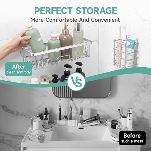 Veken Shower Caddy 6-Pack, Family Choice Award Winner, Large Wall Mounted Shower Rack, Bathroom Shelves Over Toilet, Organizer Storage Accessories with Soap Dish&Toothbrush Holder - color: Silver