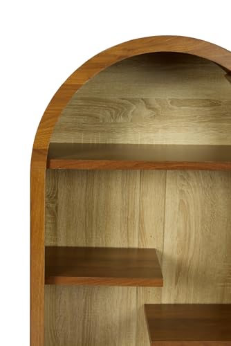 43.3" Tall Freestanding Arched Wooden Bookshelf with 4-Tier Shelf, Modern Asymmetrical Open Shelf Display Curved Book Case, Entryway Accent Short Arched Bookcase for Office, Kitchen, Living Room - color: Asymmetrical Walnut 43.3"
