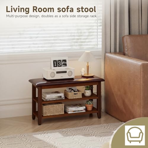 Shoe Bench with Leather Cushion,Rubberwood Bench with Shoe Rack | 2-Tier Shoe Storage Organizer for Entryway,Hallway,Living Room - size: 2-Tier-31.5"