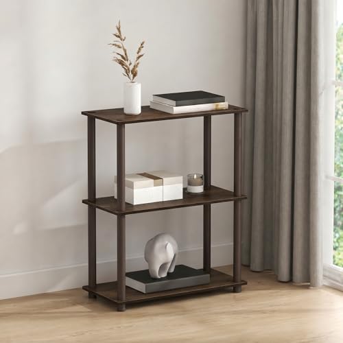 Furinno Turn-N-Tube Storage Shelves, 3-Tier Book Shelf, Corner Shelf, Toolless Open Shelves, for Organization and Storage, Living Room, Bedroom, Entryway, Laundry, Black Walnut - color: Black Walnut/Brown, size: 3-Tier