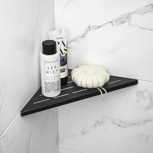 Corner Shower Shelf 10" Matte Black | 304 Stainless Steel, Slot Design, Recessed Corner Shelf, Bathroom Grout in Shelf for Tiled Wall - color: Matte Black, size: 10"