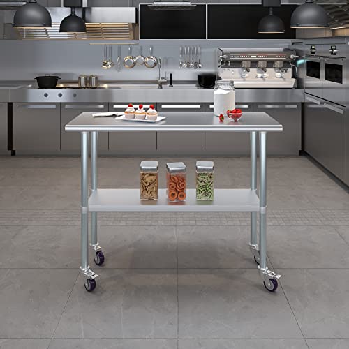 AmGood 48" Long x 18" Deep Stainless Steel Table with Casters - size: 48" Long x 18" Deep