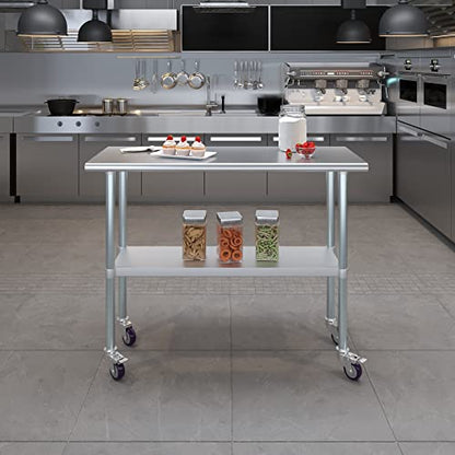 AmGood 48" Long x 18" Deep Stainless Steel Table with Casters - size: 48" Long x 18" Deep