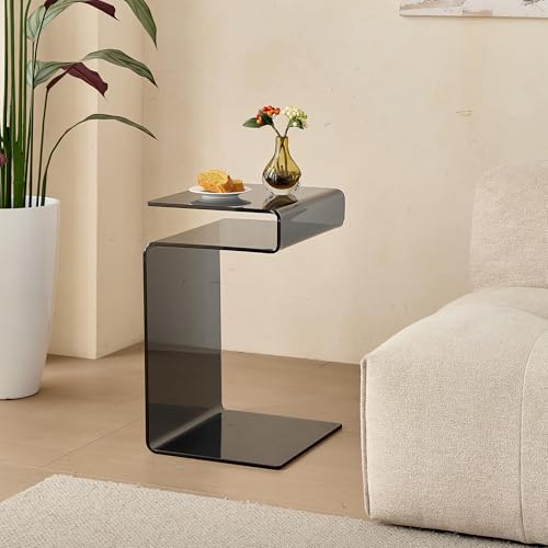 Glass Nightstand,Side Table,S-Shaped End Table for Living Room,Bedside Table for Bedroom (Grey) - color: Grey
