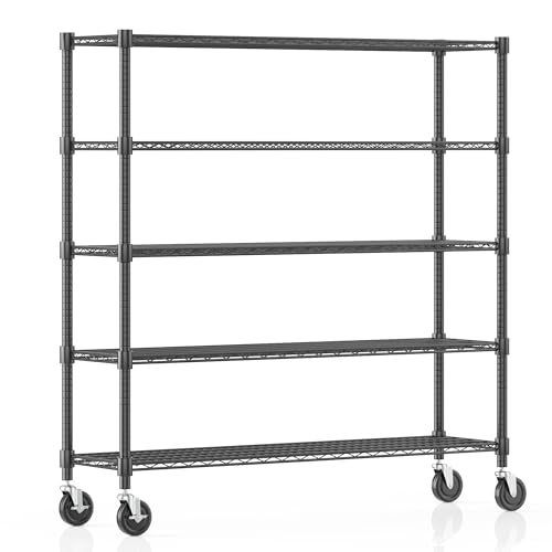 Homdox Heavy Duty Metal Shelves for Storage, 5 Tier Storage Racks and Shelving, Commercial Adjustable Wire Shelving Unit on Wheels, Garage Rack Pantry Shelves Kitchen Shelving, 18"x60"x82", Black - color: Black, size: 18"Dx 60"Wx 82"H, 5 Tier
