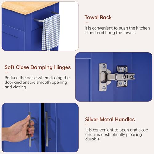 Mobile Kitchen Island on Wheels, Large Drawer, Blue | On Wheels, Large Drawer, Adjustable Shelf, Towel Rack, Rolling Island Table,for Kitchen & Dining Room - size: Small Kitchen Island, style: Modern Blue