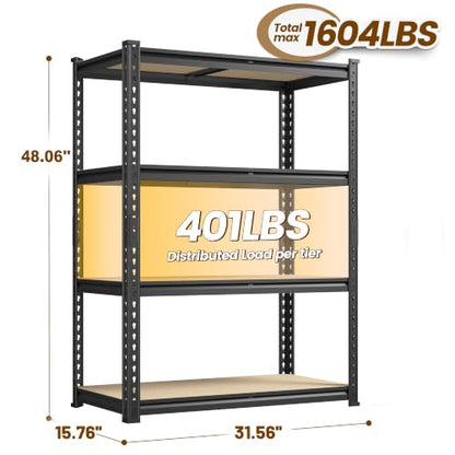 DurayLoly 4-Tier Storage Shelves, 1604LBS Adjustable Pantry Shelves, Metal Shelving Unit for Kitchen, Pantry, Closet, Laundry, Garage, 15.76" D × 31.56" W × 48.06" H - size: 48.06"H × 31.56"W × 15.76"D
