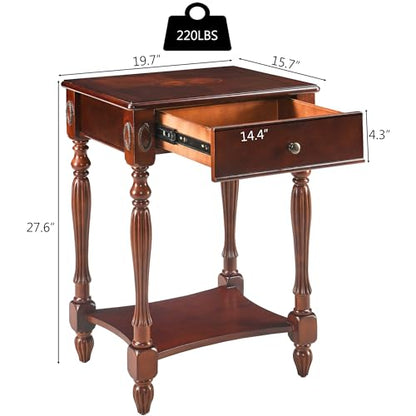 Narrow End Side Table with Drawer and Storage Shelf Set of 2, Sofa Beside Table,No-Tools Assembly Antique Wood Nightstand for Living Room,Small Space, 27.6”H x 19.7”L x 15.7”W Cherry Walnut GBJ1533WD - color: Cherry Walnut Set of 2