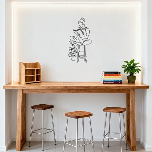 Reader Metal Wall Sculpture for Bookshelf and Library Decor for Girl | Laser Cut Iron Wall Accent for Reading Nooks and Teen Rooms Simple Screw Mount