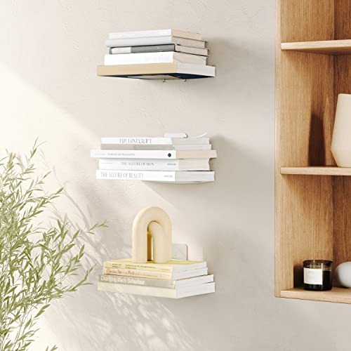 Umbra Conceal, Sturdy Metal Floating Bookshelf for Wall, Silver, Small, Set of 3 - size: Set of 3, Small