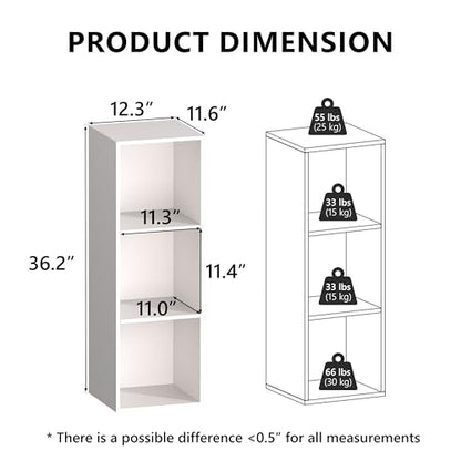 3 Cube Storage Organizer with Closed Back Panel- Wooden 3-Tier Open Bookshelf, 11 Inch Cube Storage Organizer, Tall Vertical Display Shelf for Living Room, Bedroom, Office (White, 3-Cube)
