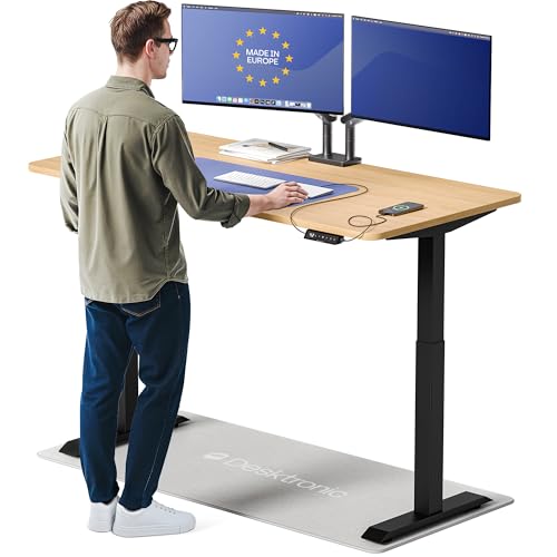 Desktronic HomeOne Standing Desk 60x30 — Ergonomic Sit Stand Home Office Desk, Made in Europe, Electric Dual Motor Height Adjustable, USB & USB-C Charging, Wobble-Free, Touchscreen, 3 Memory Presets - color: Black + Oak, size: 60 x 30 in