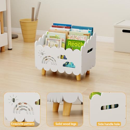 Wood Kids Bookshelf, Montessori Bookshelf, With 2 Adjustable Dividers, Suitable Kids Rooms, Nursery & Classroom, Kids Bookshelf And Toy Storage, Toddler Book Rack, Nursery Book Shelves, Kids Bookcase - color: White(stationary)