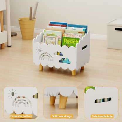 Wood Kids Bookshelf, Montessori Bookshelf, With 2 Adjustable Dividers, Suitable Kids Rooms, Nursery & Classroom, Kids Bookshelf And Toy Storage, Toddler Book Rack, Nursery Book Shelves, Kids Bookcase - color: White(stationary)