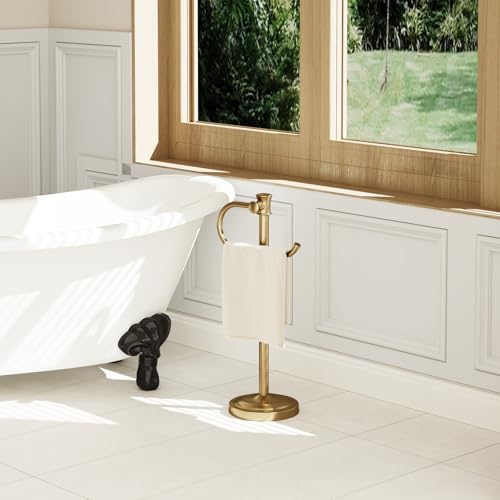Stand Hand Towel Holder, Countertop Towel Bar, Brushed Gold | 17 Inch Bathroom Towel Hanger, Freestanding Vanity Counter Top Towel Holder, Towel Ring Hardware Accessories, Stainless Steel - color: Brushed Gold