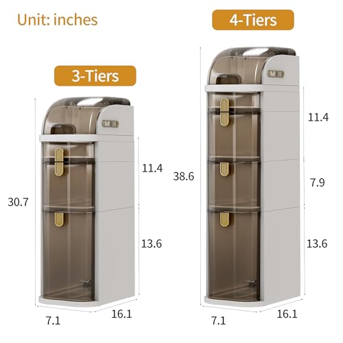 4-Tiers Slim Bathroom Storage Cabinet with Drawers & Tissue Box,Plastic Narrow Rolling Bathroom Tower Cart Waterproof & No Installation for Small Spaces Kitchen Laundry Living Room - size: 4-Tiers