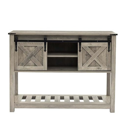 Grey Farmhouse Entryway Table, Rustic Hallway Table with Storage Shelf, Sofa Table with Sliding Barn Doors for Hallway, Entryway, Living Room, Foyer - color: Grey