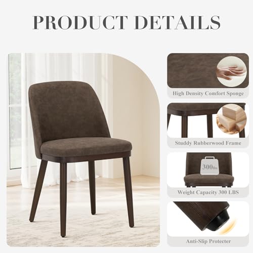 COLAMY Upholstered Dining Chairs Set of 2, Modern Kitchen Chairs with Back, Leather Side Dining Room Chairs with Wood Legs for Kitchen Dining Room Restaurant, Dark Brown - color: Dark Brown, size: Set of 2