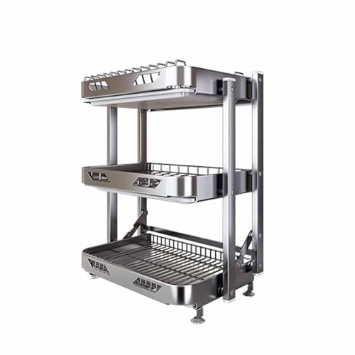 Foldable Dish Rack,Stainless Steel Drain Rack,9.83 * 16.54 * 24IN | 3 Tier Dish Drying Rack,Rustproof Dish Drainer for Kitchen Countertop with Drain Tray,Silver