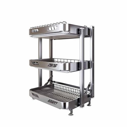 Foldable Dish Rack,Stainless Steel Drain Rack,9.83 * 16.54 * 24IN | 3 Tier Dish Drying Rack,Rustproof Dish Drainer for Kitchen Countertop with Drain Tray,Silver