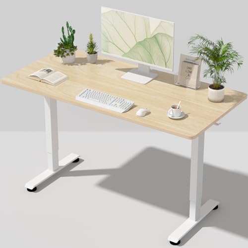 Veken 55 Inch Large Electric Standing Desk, Gaming Table, Nature | Height Adjustable Sit Stand Up Computer Tables for Home Office, Study , Writing, Suit students, employees and group work - color: Natural Wood, size: 55×23.6 Inch