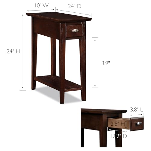 Leick Home 15-In Wide End Table, Solid Wood Construction, One Drawer, One Lower Shelf, Narrow Width, Easy-Assembly, Chocolate Oak, 15.0 In. W x 24.0 In. D x 24.0 In. H, 10071-CH - color: Chocolate Oak