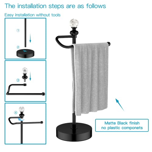 ROLABAM Bath Hand Towel Holder Stand, 2 Pack Stainless Steel Black Towel Rack Hand Holder for Bathroom, Small Countertop Free Standing Hand Towel Rack with Heavy Base (Matte Black, 2 Pack) - color: Matte Black-2pcs