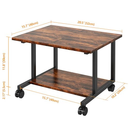 Livofloral Under Desk Printer Stand with Storage Shelf, 2-Tier Industrial Mobile Printer Table for Home and Office, Printer Stand with Wheels,Rustic Brown - color: Brown