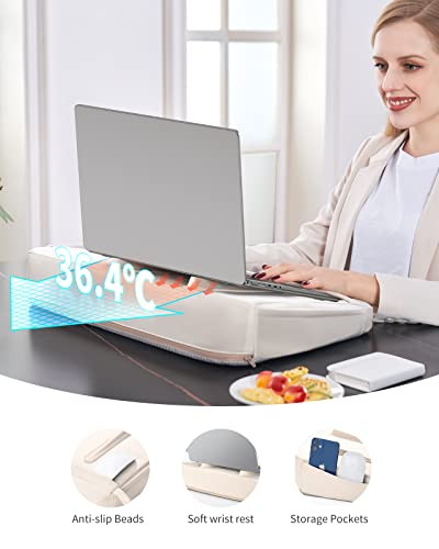 SAIJI Laptop Lap Desk with Pillow Cushion, Ultra Lightweight Laptop Tray | Portable Computer Stand Desk for Couch, Bed & Chair, Lap Pillow with Side Pocket, Rails for Airflow - size: Medium