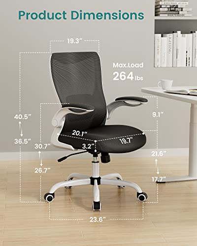 MUXX.STIL Office Chair, Ergonomic Desk Chair with Adjustable Lumbar Support and Flip up Armrest, Breathable Mesh Computer Chair for Home Office, White - color: White