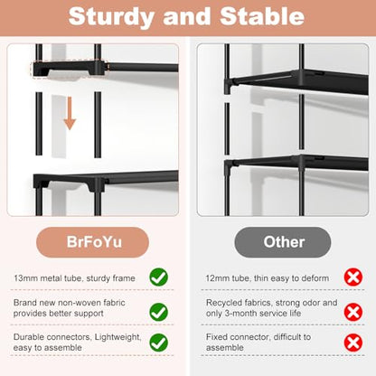 32.3" Widening Design Shoe Rack for Closet 16 Pairs Small Spaces Non-Woven 3 Tier Shoe Organizer Stackable Metal Shoe Shelf for Entryway, Bedroom - color: Black