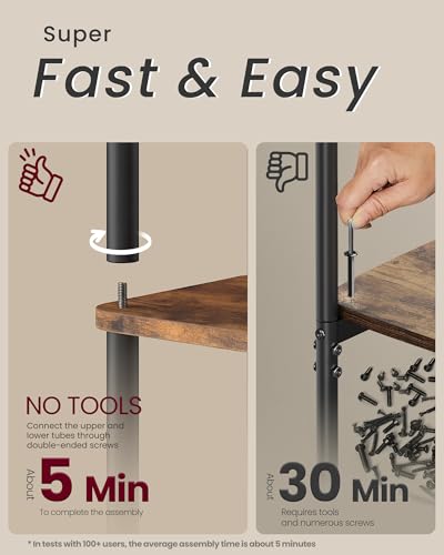 VASAGLE Superfast Toolless Assembly, 6-Tier Shelf for Living Room, Standing Shelf, Bookshelf, Bedroom, Kitchen, 9.4 x 23.6 x 68.3 Inches, Rustic Brown and Ink Black ULLS166K01 - color: Rustic Brown + Ink Black, size: 6 Tiers (23.6"W)