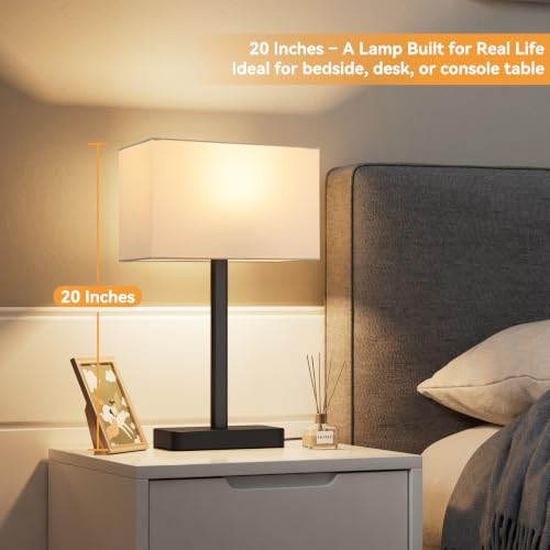 Hong-in Touch Lamps for Bedroom - 3-Way Dimmable Bedside Lamps Set of 2 with USB C+A, White Modern Table Lamp for Night Stands, Desk Lamp for Living Room Nightstand End Tables Bed Side - color: E. White&Black