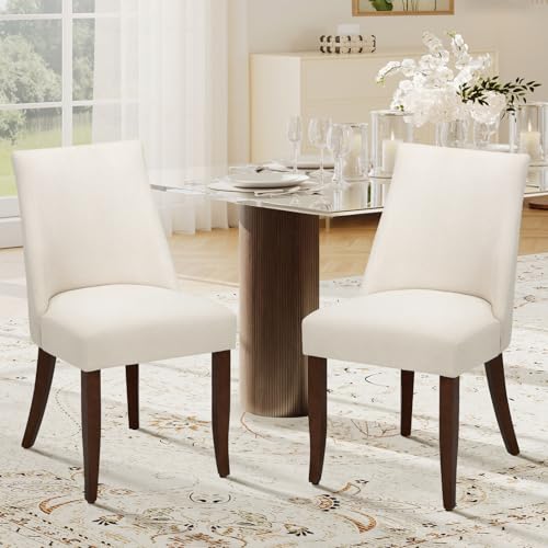 Upholstered Dining Chairs Set of 6, Mid Century Modern Kitchen Chairs with Back, Farmhouse Fabric Side Dining Room Chairs with Wood Legs for Dining Room Restaurant, Beige - color: Beige, size: Set of 6