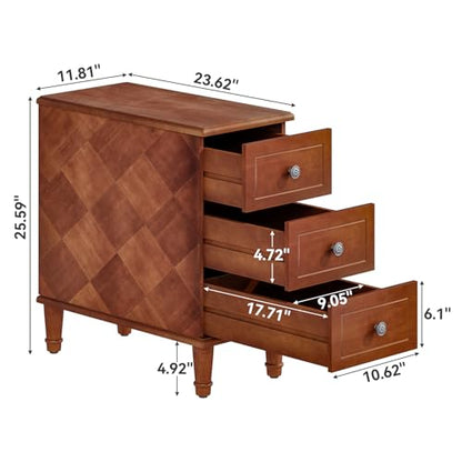 LITTLE TREE Fully Assembled End Table, Narrow Side Table with 3 Drawers, Pre-Assembled Nightstand Slim Bedside Table for Small Spaces, Living Room, Bedroom, Brown - color: Brown