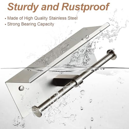 Toilet Paper Holder Wall Mount with Shelf Bjiotun Stainless Steel Toilet Paper Storage Tissue Roll Holder for Bathroom Storage Holds - color: Silver