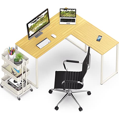 SHW Mission 48 x 48 L-Shape Home Office Computer Desk, Oak | Reversible Desktop Design - color: Oak, size: 48-Inch L-Shaped