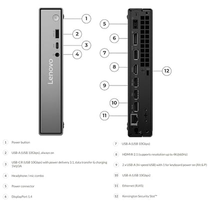 Lenovo ThinkCentre neo 50q Gen 5 tiny desktop, Intel Core i5-13420H, 8GB DDR5 RAM, 256GB PCIe SSD, Wi-Fi 6, Windows 11 Pro, Black