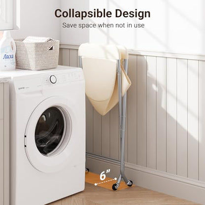 ELYKEN Laundry Cart with Wheels, 32”H Easy Rolling Laundry Hamper with Removable Liner Bag, Sturdy Metal Frame Clothes Basket with 4 Casters and 2 Brakes - color: Creamy, size: 23.2"L x 13"W x 32"H