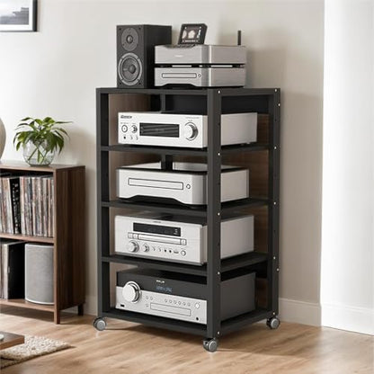 3/4/5 Tier Audio-Video Media Stand with Adjustable Shelves, Home Stereo System Entertainment Components Cabinet for Gaming, Meeting, Living, Recording Room, Black(50x40x90cm) - size: 50x40x90cm