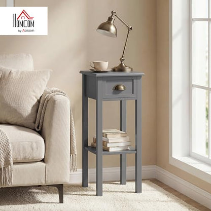 HOMCOM Narrow End Table with Drawer Slim Side Table for Small Spaces Gray | Tall Telephone Table, Skinny Modern Design, for Small Spaces, Living Room - color: Grey